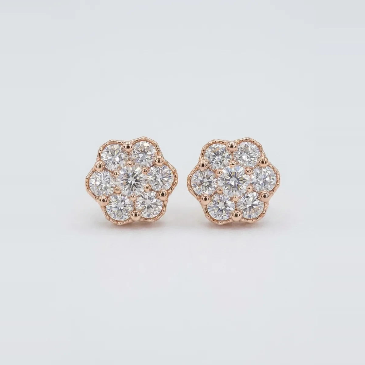 Luxury Rose Gold Lab Diamond Flower Cluster Stud Earrings - 15.83 CTW