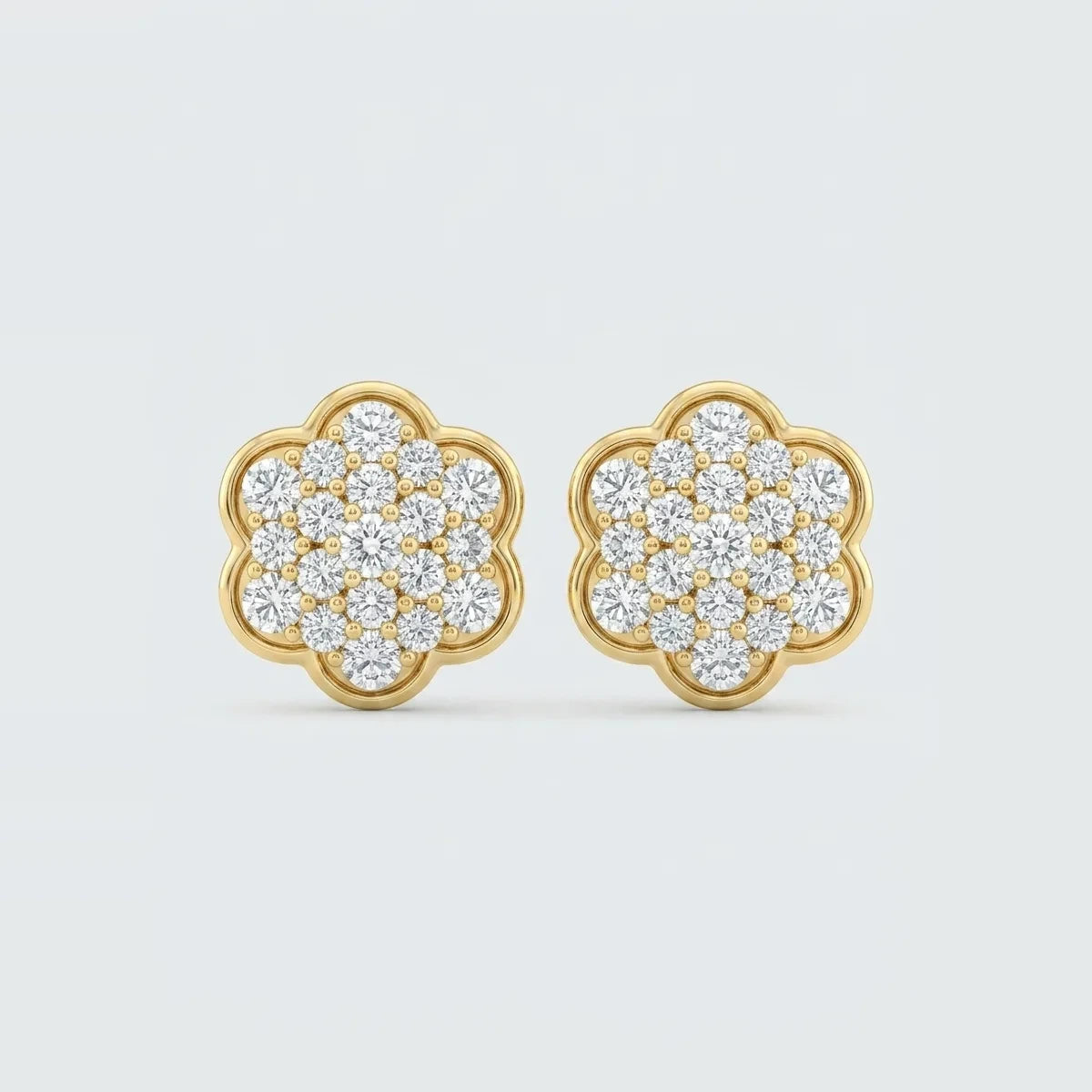 Luxury Yellow Gold Lab Diamond Flower Cluster Stud Earrings - 3.98 CTW