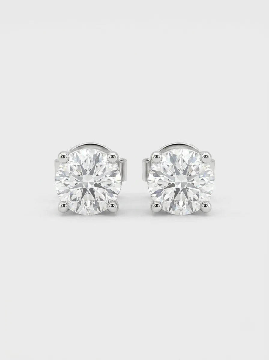 Luxury White Gold Lab Diamond Solitaire Stud Earrings - 1.08 CTW — Genuine 10K white gold