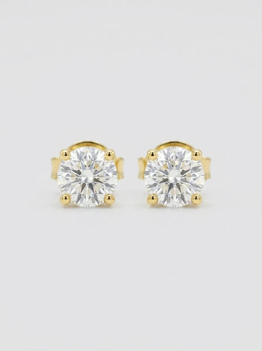 Luxury Yellow Gold Lab Diamond Solitaire Stud Earrings - 1.10 CTW — Genuine 10K yellow gold