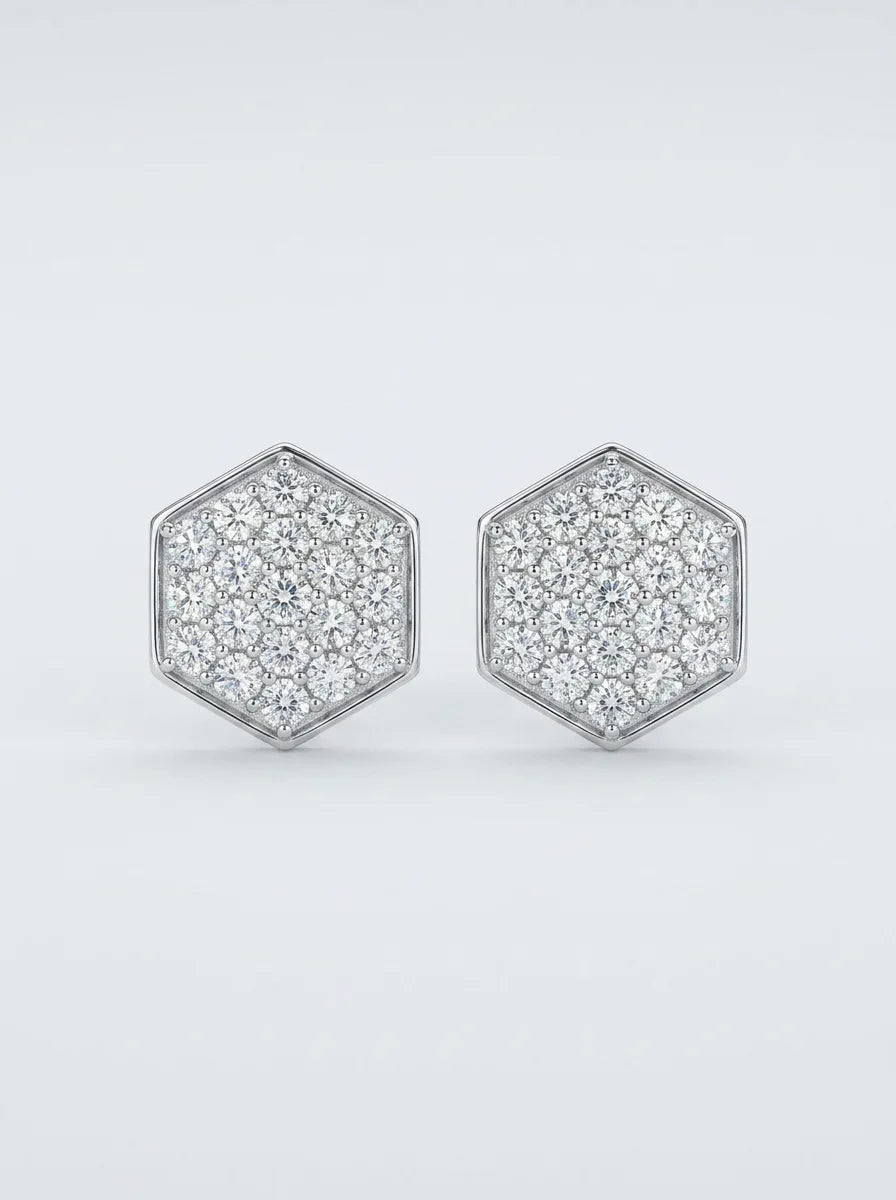 Luxury 925 Sterling Silver Moissanite Hexagon Cluster Stud Earrings - 0.788 CTW — 925 sterling silver · rhodium plated
