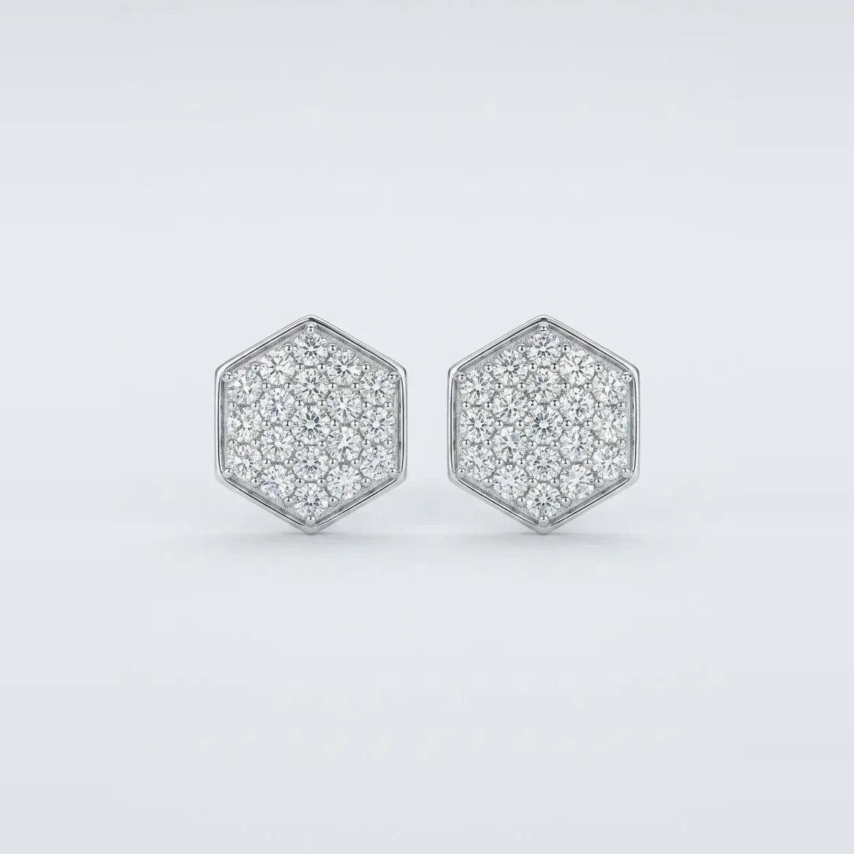 Luxury 925 Sterling Silver Moissanite Hexagon Cluster Stud Earrings - 0.788 CTW