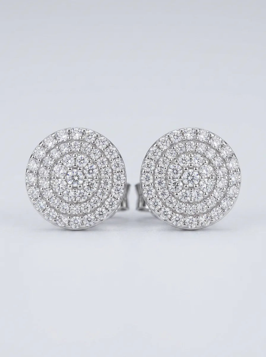 Luxury 925 Sterling Silver Moissanite Round Pave Stud Earrings - 0.426 CTW — 925 sterling silver · rhodium plated