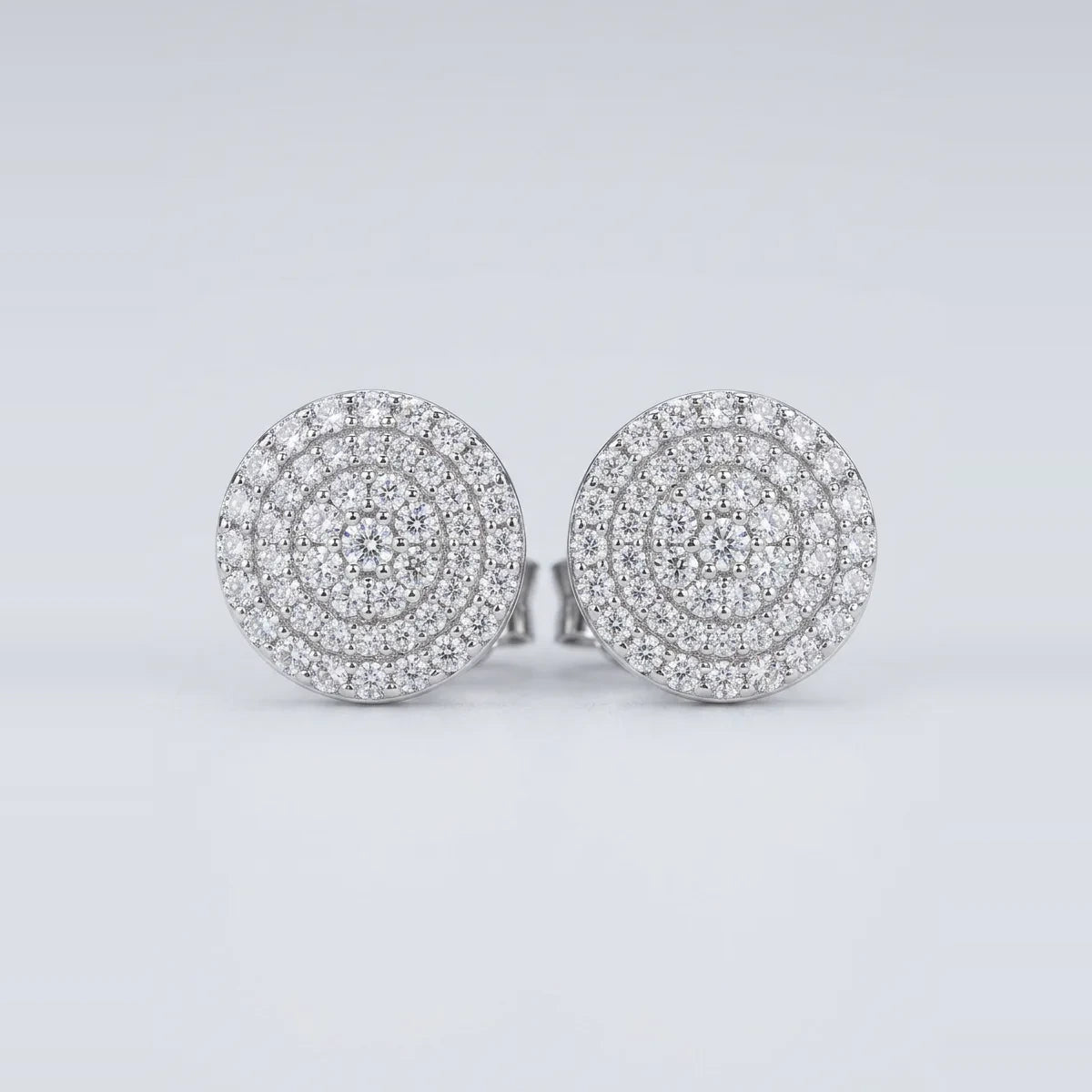 Luxury 925 Sterling Silver Moissanite Round Pave Stud Earrings - 0.426 CTW