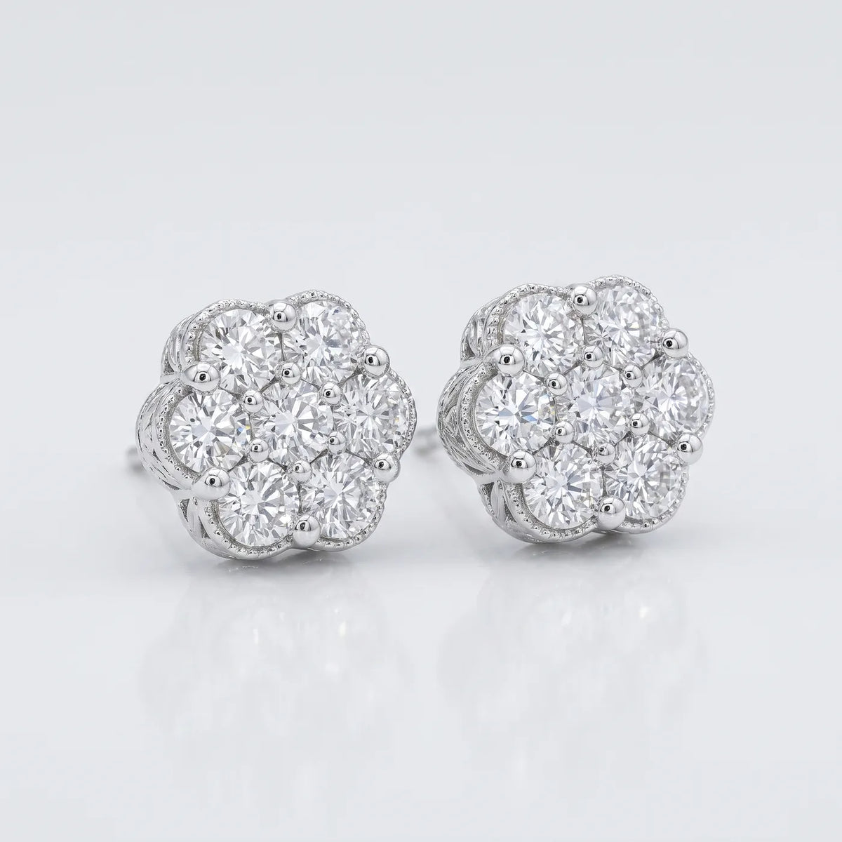 Luxury 925 Sterling Silver Moissanite Round Cluster Stud Earrings - 0.96 CTW — 925 sterling silver · rhodium plated