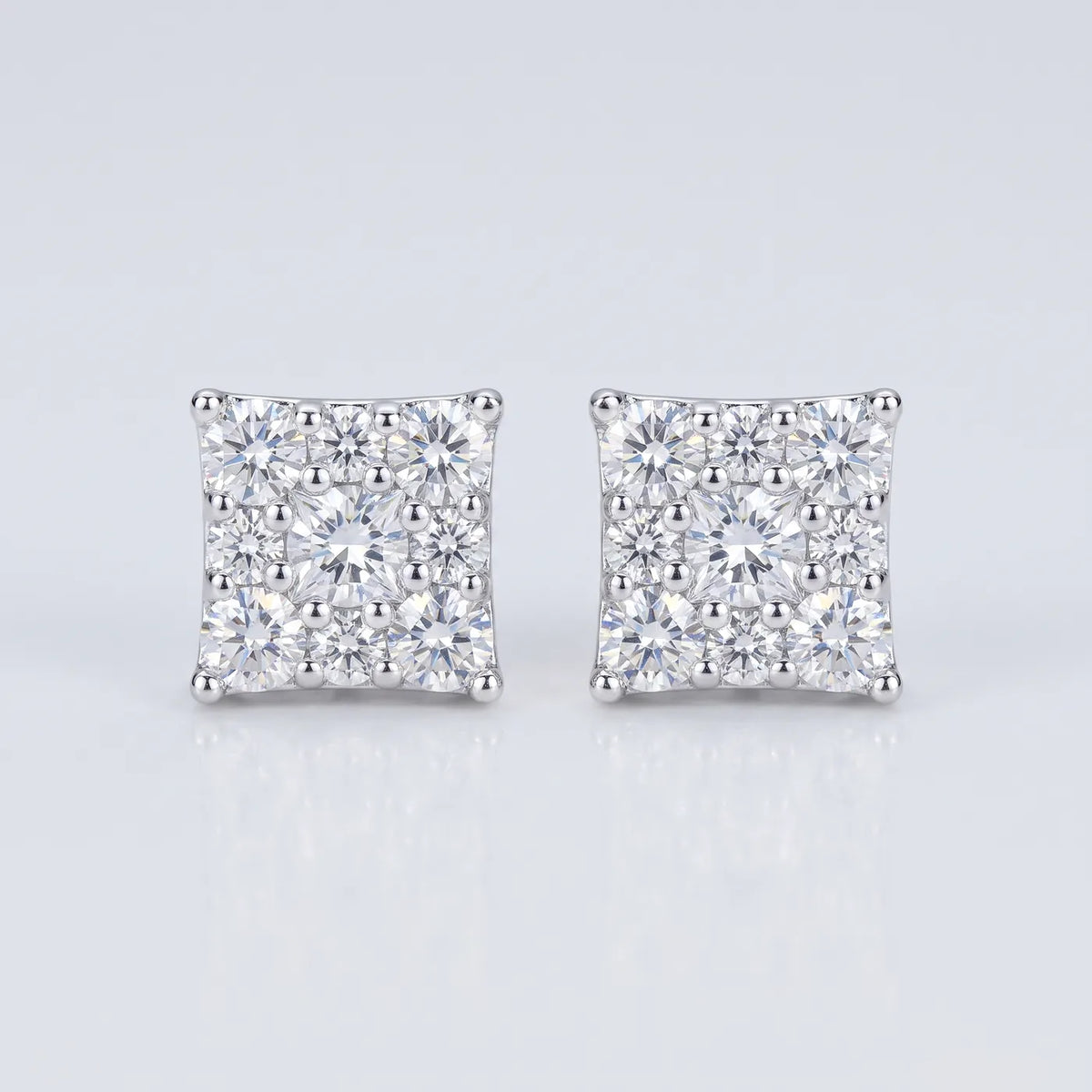 Square Cluster Stud Earrings — 925 sterling silver · rhodium plated