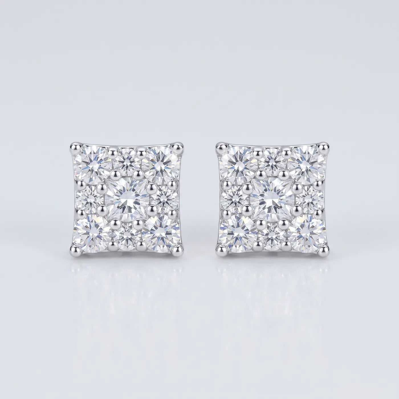 Square Cluster Stud Earrings — 925 sterling silver · rhodium plated