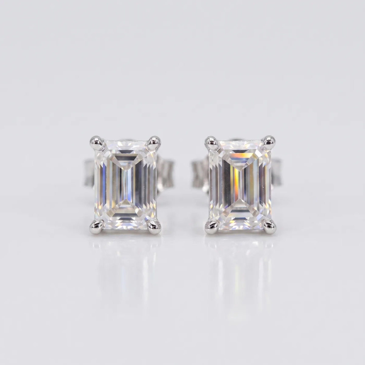 Emerald Cut Stud Earrings — 925 sterling silver · rhodium plated