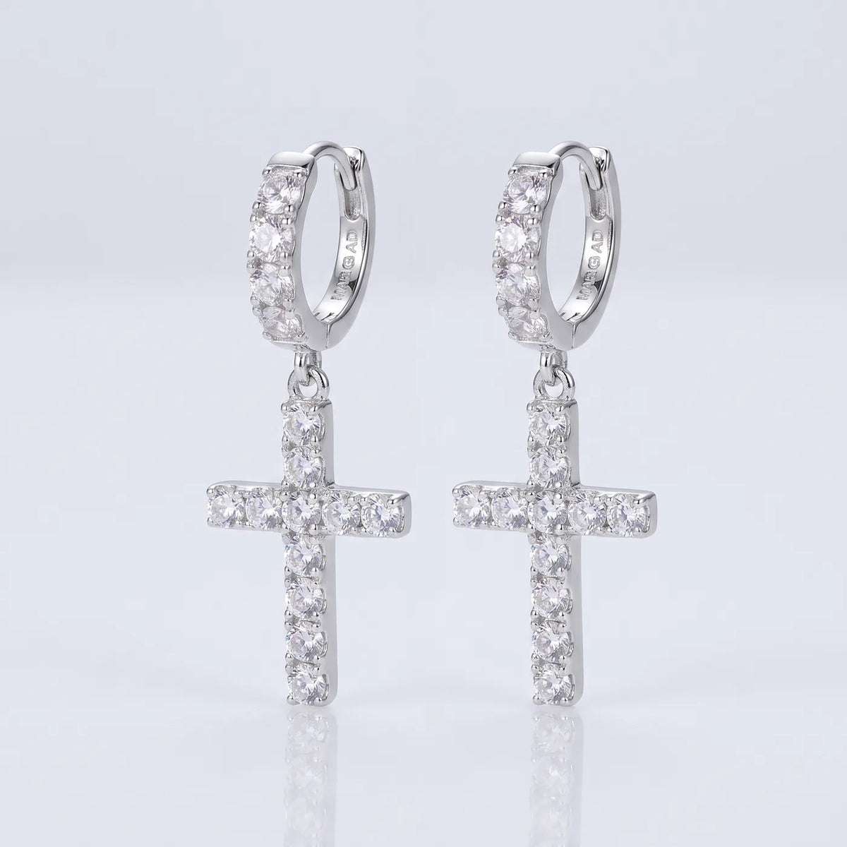 Cross Drop Hoop Earrings — 925 sterling silver · rhodium plated