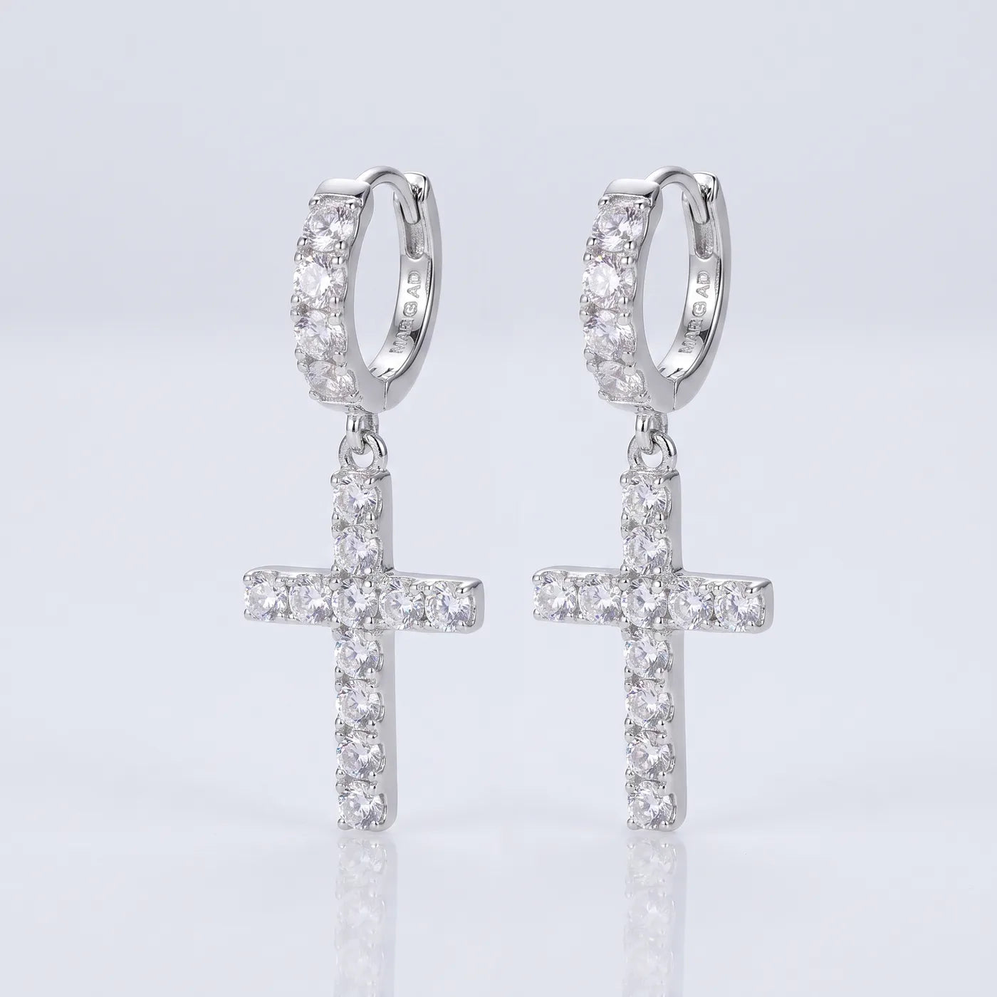 Cross Drop Hoop Earrings — 925 sterling silver · rhodium plated