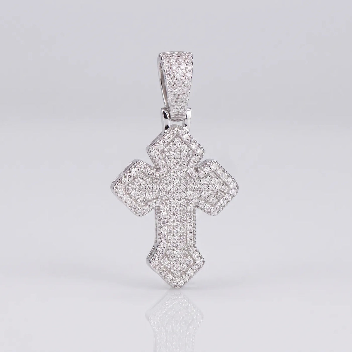 Classic Iced Moissanite Cross Pendant — 925 sterling silver · rhodium plated