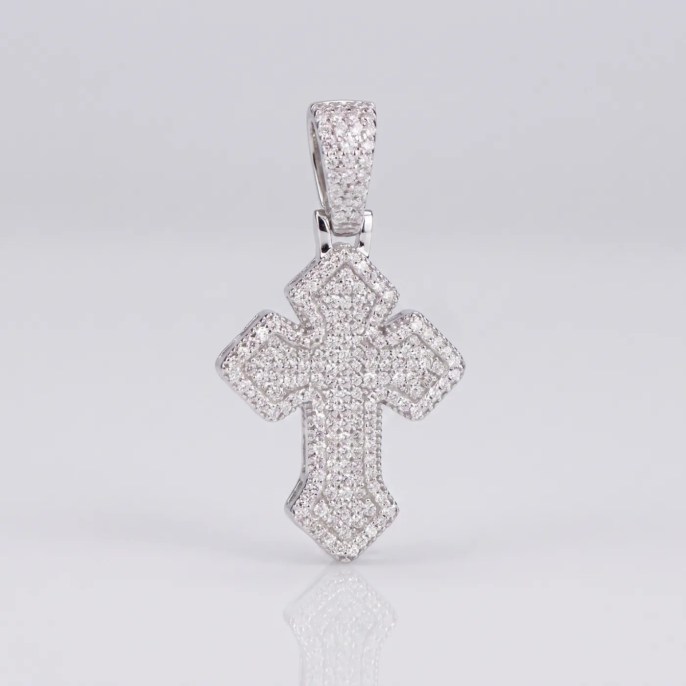 Classic Iced Moissanite Cross Pendant — 925 sterling silver · rhodium plated