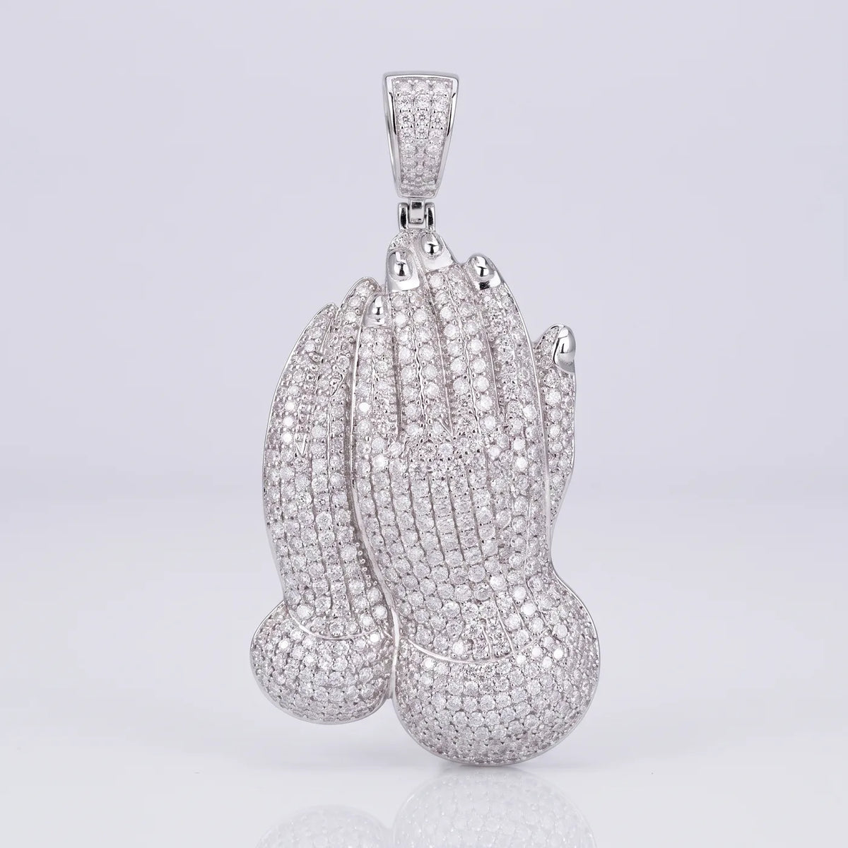 Iced Praying Hands Pendant — 925 sterling silver · rhodium plated