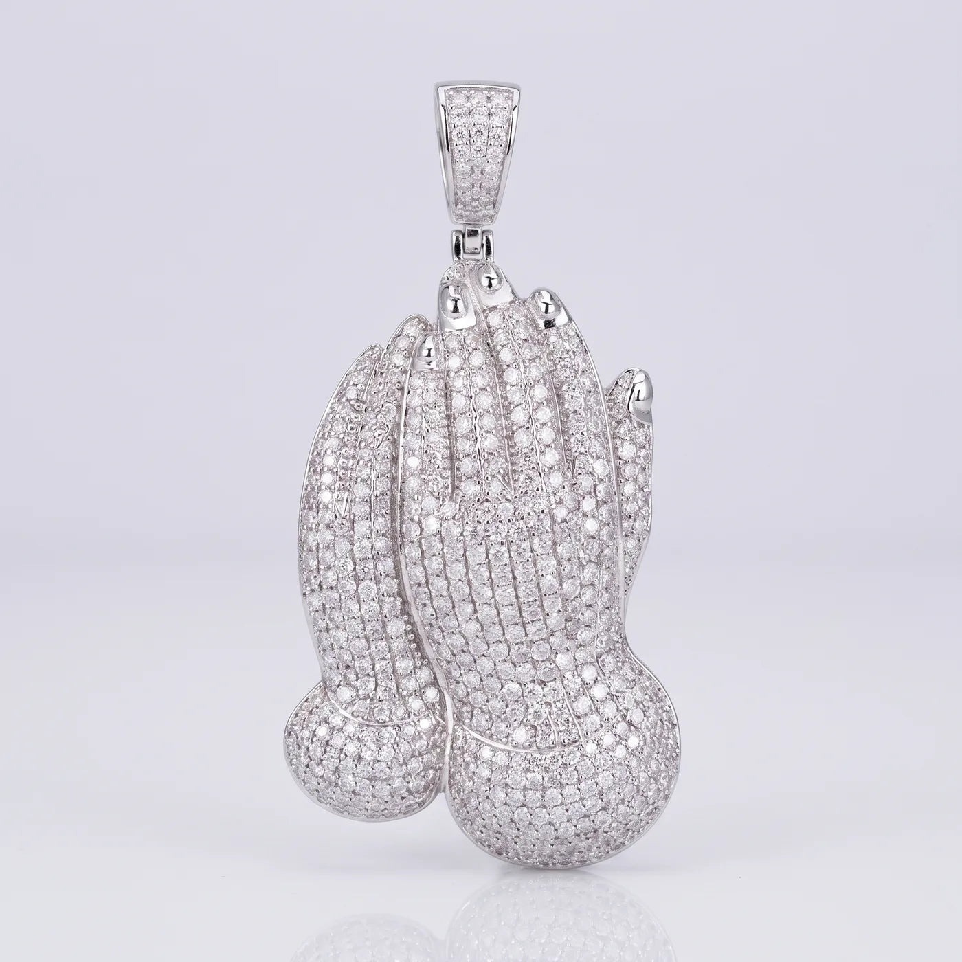 Iced Praying Hands Pendant — 925 sterling silver · rhodium plated