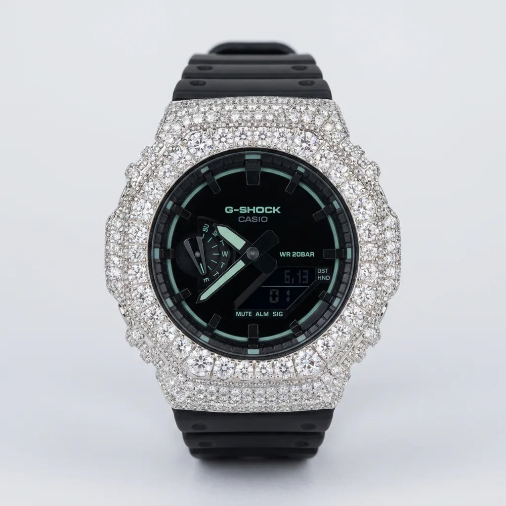 Silver Moissanite G-SHOCK Watch | Black Band — 925 sterling silver · rhodium plated