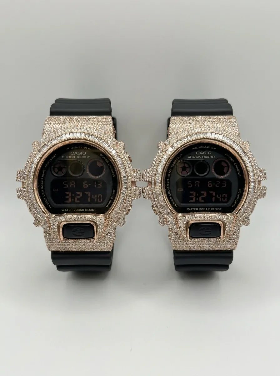 Rose Gold Diamond G-SHOCK Watch | 4.50 CTW Natural VS1 Diamonds — High-polish rose gold coating on an authentic Casio G-SHOCK