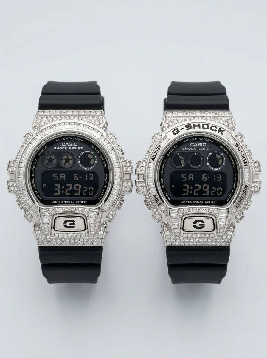 White Gold Diamond G-SHOCK Watch | 4.50 CTW Natural VS1 Diamonds — White gold finish on an authentic Casio G-SHOCK