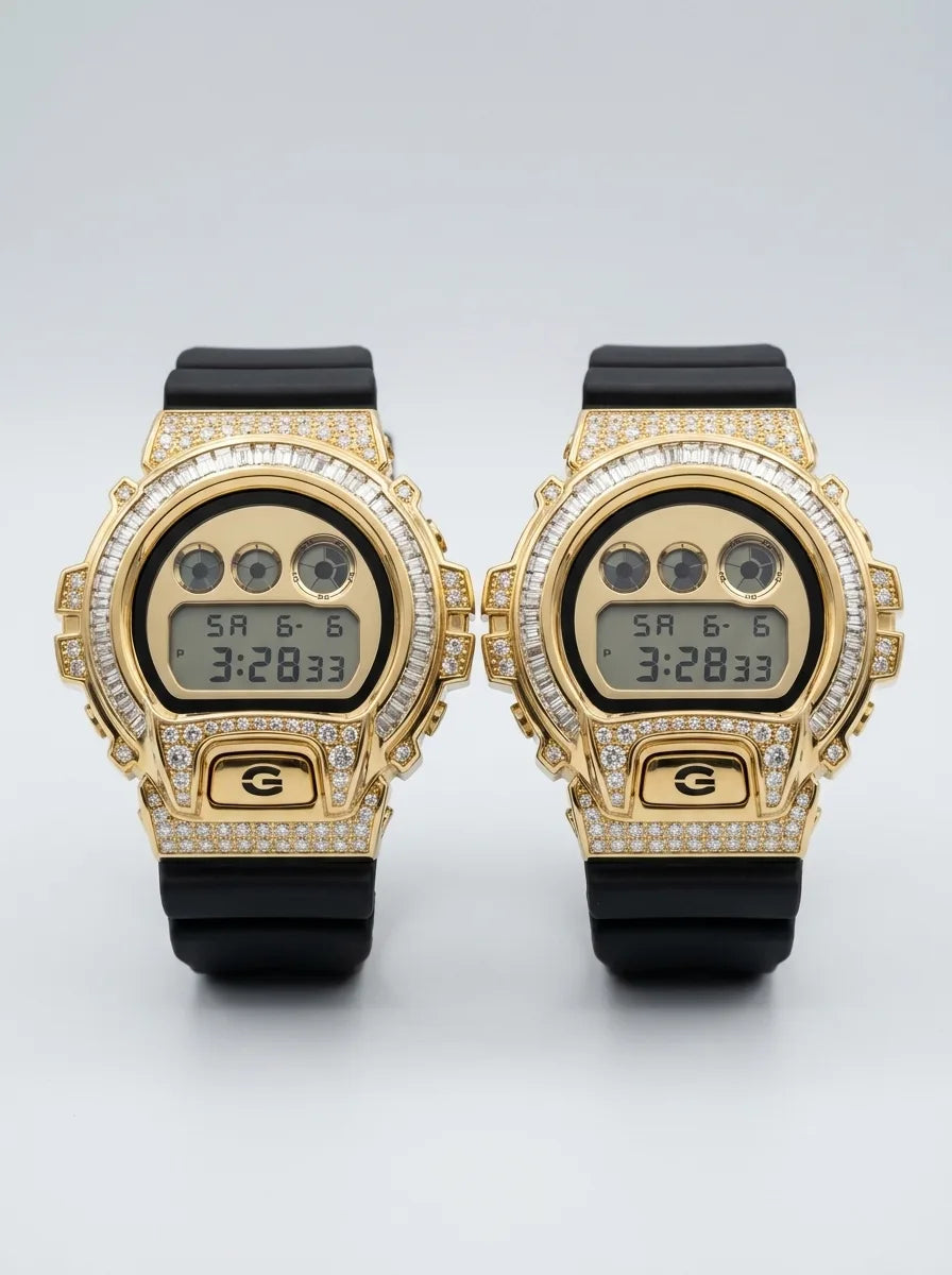 Yellow Gold Diamond G-SHOCK Watch | 4.50 CTW Natural VS1 Diamonds — High-polish yellow gold coating on an authentic Casio G-SHOCK